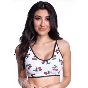 🦋B2G1🦋MIDNIGHT BALLERINA Cherry Skulls Crop Top | ONE SIZE | Dance Wear WHITE